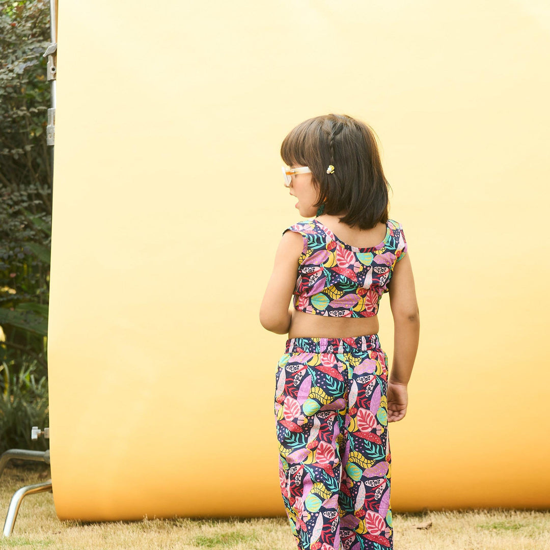 Tropadelic Multicolor Floral Crop Top &amp; Pallazzo Pant-Kidswear-House of Ekam