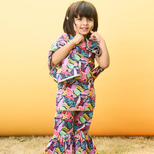 Tropadelic Multicolor Girl Sharara Cotton Suit With Dupatta-Kidswear-House of Ekam