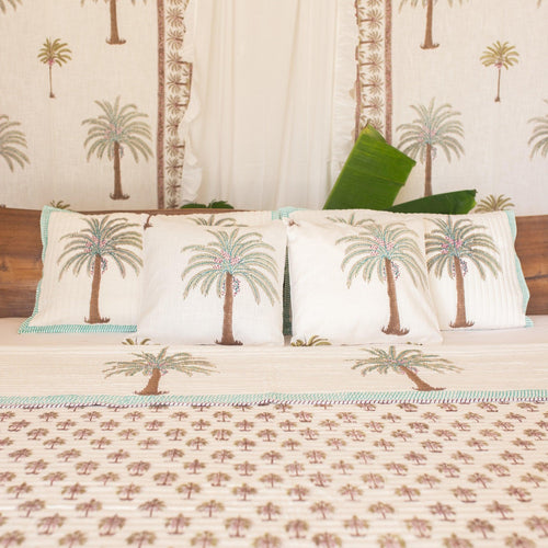 Tropical Date Palm Blockprinted Bedcover-Quilt sets-House of Ekam