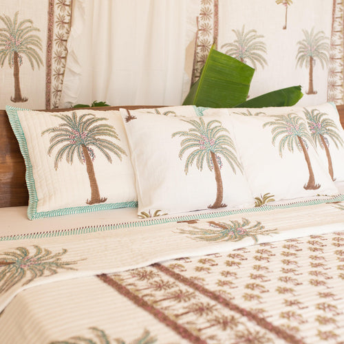 Tropical Date Palm Blockprinted Bedcover-Quilt sets-House of Ekam