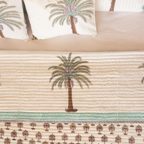 Tropical Date Palm Blockprinted Bedcover-Quilt sets-House of Ekam