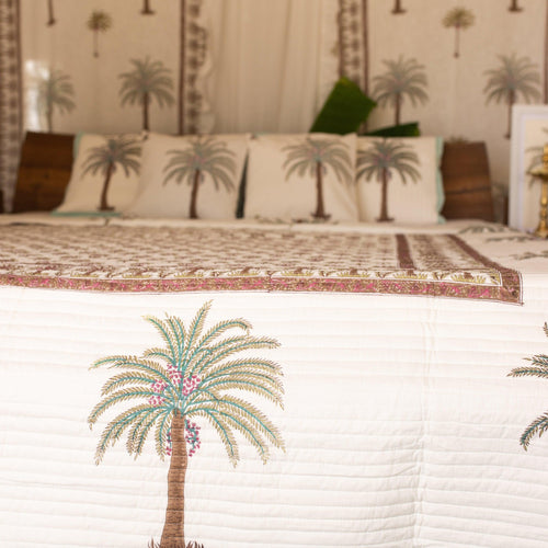 Tropical Date Palm Blockprinted Bedcover-Quilt sets-House of Ekam