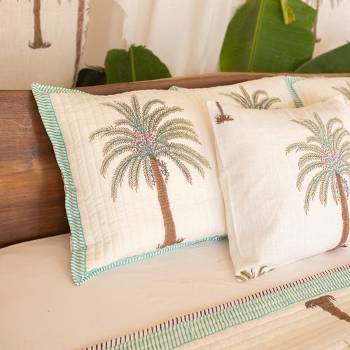 Tropical Date Palm Blockprinted Bedcover-Quilt sets-House of Ekam