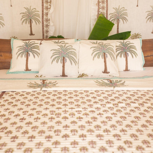 Tropical Date Palm Blockprinted Bedcover-Quilt sets-House of Ekam