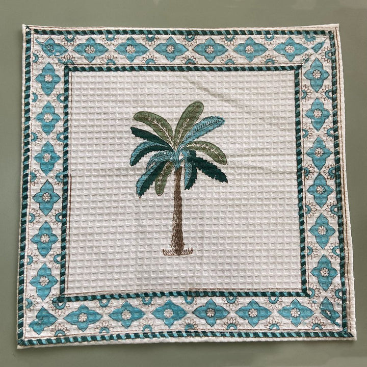 Tropical Elephant and Palm Blockprint Bath/Hand/Face Waffle Towel-bath towels-House of Ekam