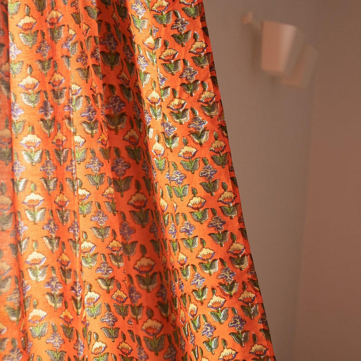 Udaipur Buti Orange Floral Curtain-Curtains-House of Ekam