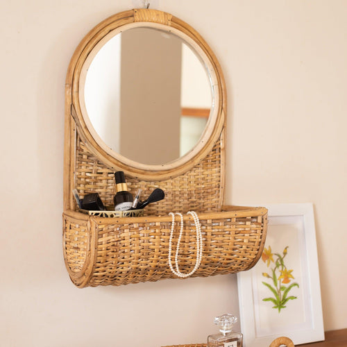 Vanity Rattan Wall Mirror-Mirrors-House of Ekam