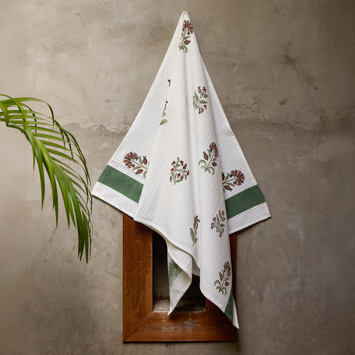 Vrinda Blockprint Bath/Hand/Face Waffle Towel-bath towels-House of Ekam