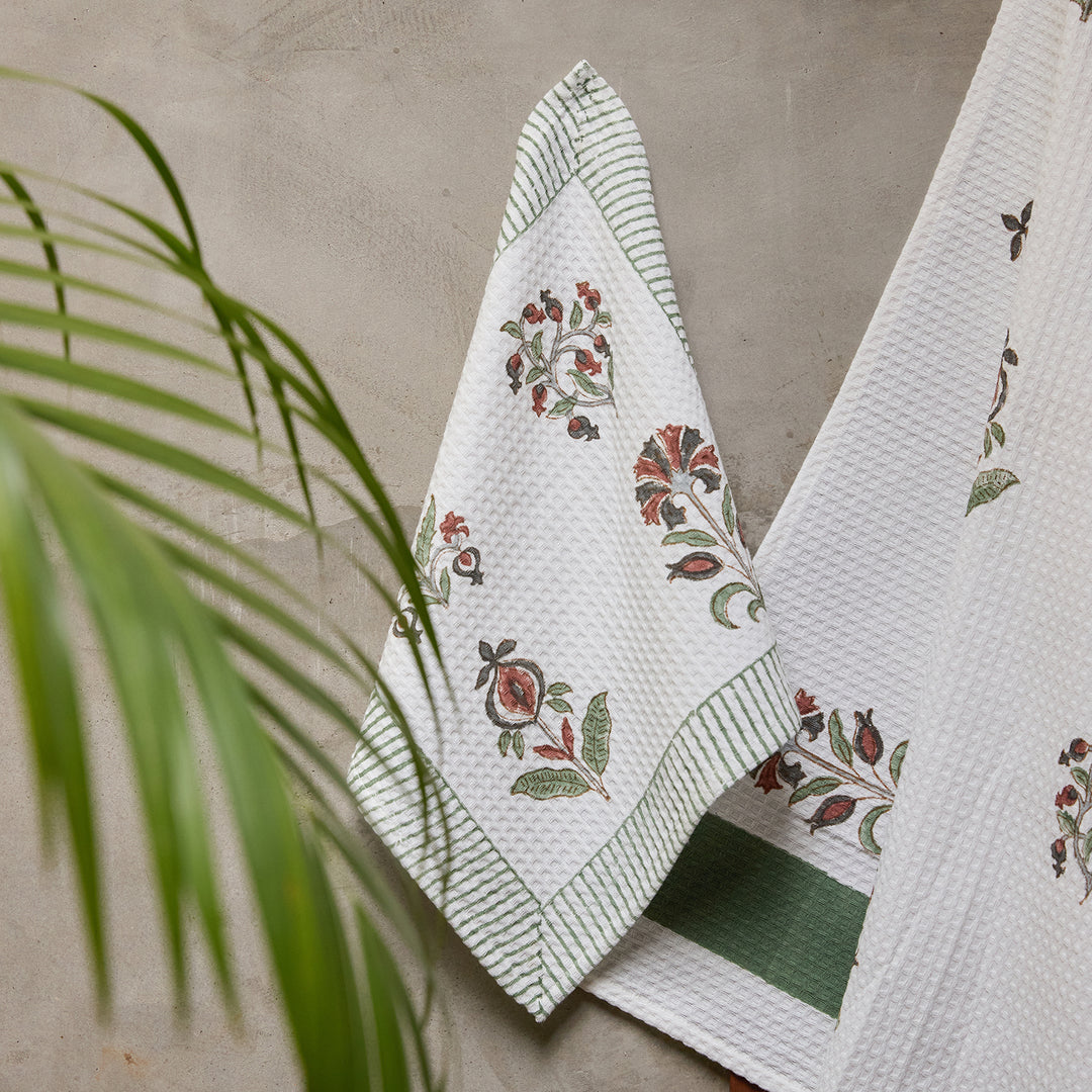 Vrinda Blockprint Bath/Hand/Face Waffle Towel-bath towels-House of Ekam