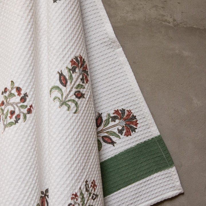 Vrinda Blockprint Bath/Hand/Face Waffle Towel-bath towels-House of Ekam