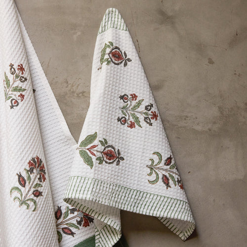 Vrinda Blockprint Bath/Hand/Face Waffle Towel-bath towels-House of Ekam