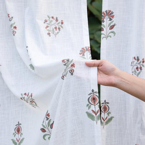 Vrinda Blockprint Cotton Slub Curtain-Curtains-House of Ekam