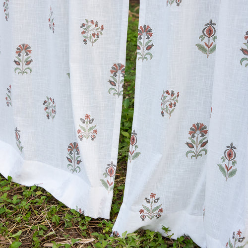 Vrinda Blockprint Cotton Slub Curtain-Curtains-House of Ekam