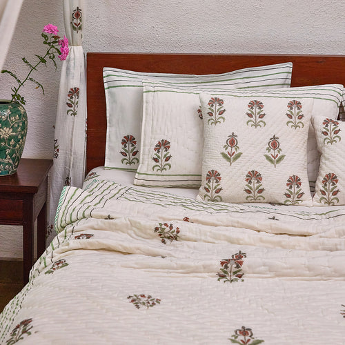 Vrinda Blockprint Double Bed Quilt-Quilt sets-House of Ekam
