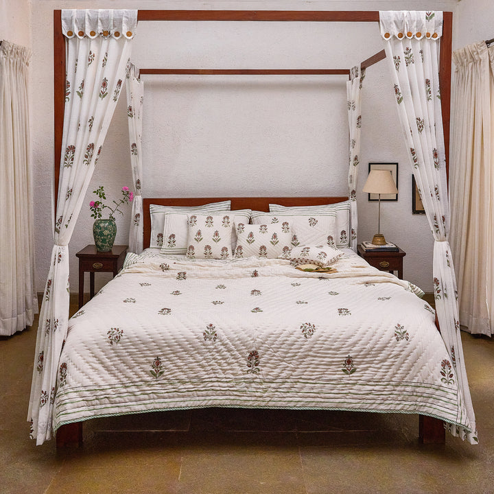 Vrinda Blockprint Double Bed Quilt-Quilt sets-House of Ekam