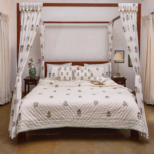 Vrinda Blockprint Double Bed Quilt-Quilt sets-House of Ekam