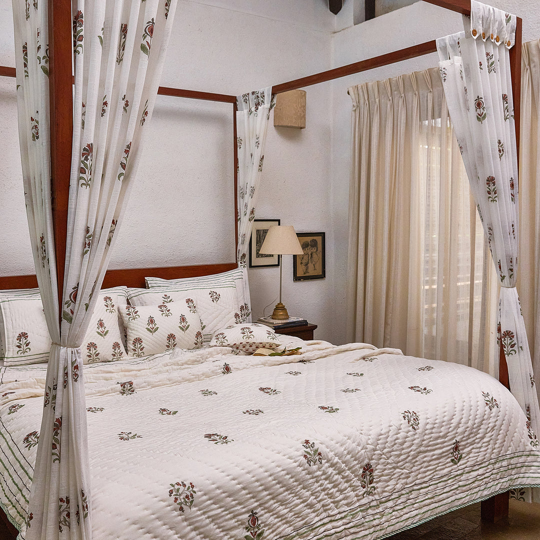 Vrinda Blockprint Double Bed Quilt-Quilt sets-House of Ekam
