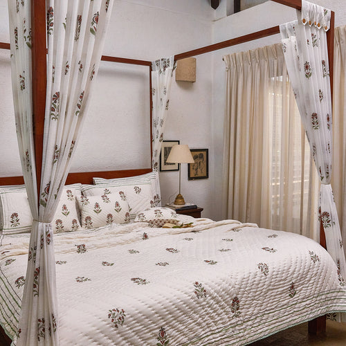 Vrinda Blockprint Double Bed Quilt-Quilt sets-House of Ekam