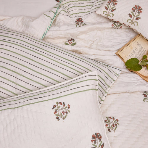 Vrinda Blockprint Double Bed Quilt-Quilt sets-House of Ekam