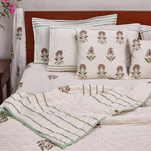 Vrinda Blockprint Double Bed Quilt-Quilt sets-House of Ekam
