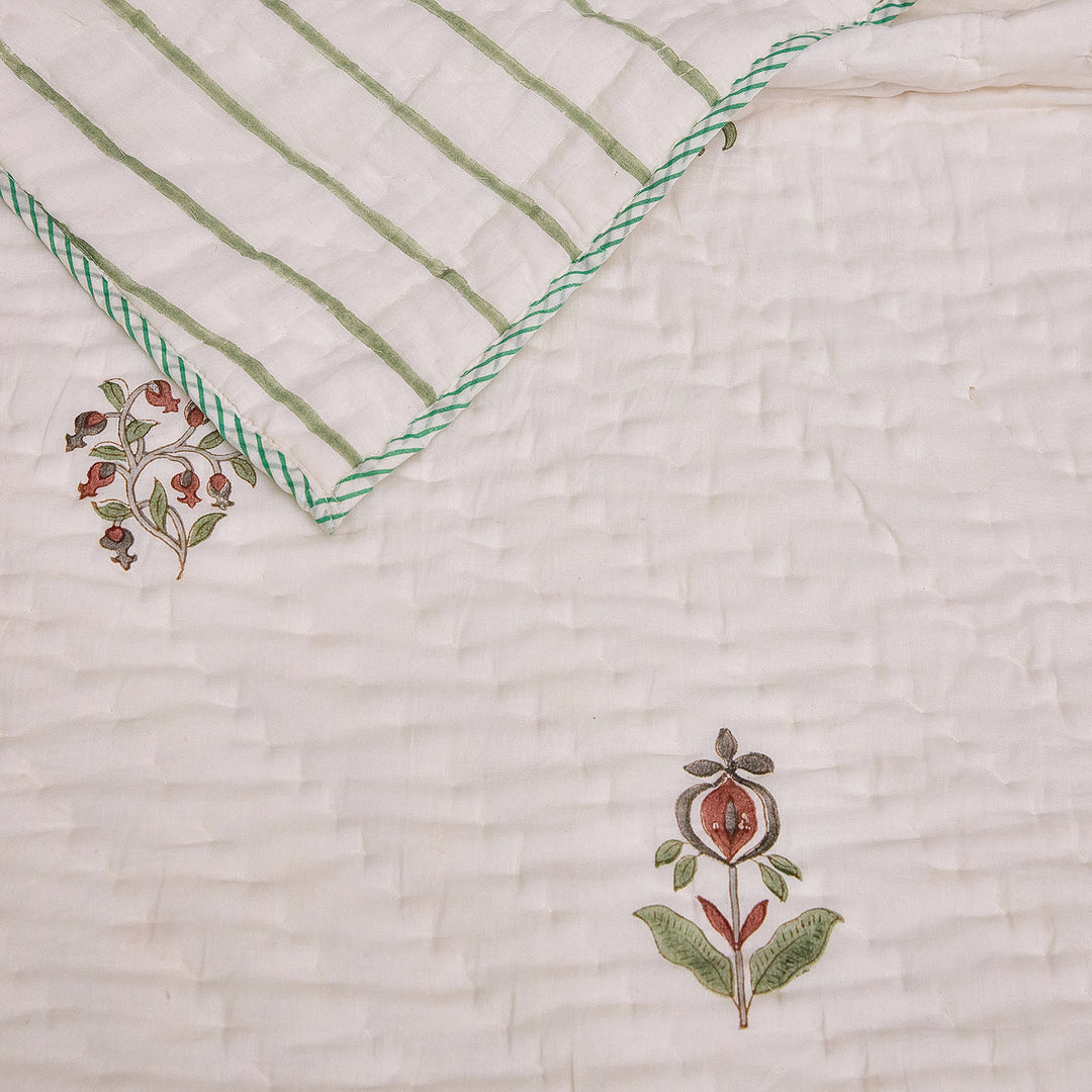 Vrinda Blockprint Double Bed Quilt-Quilt sets-House of Ekam