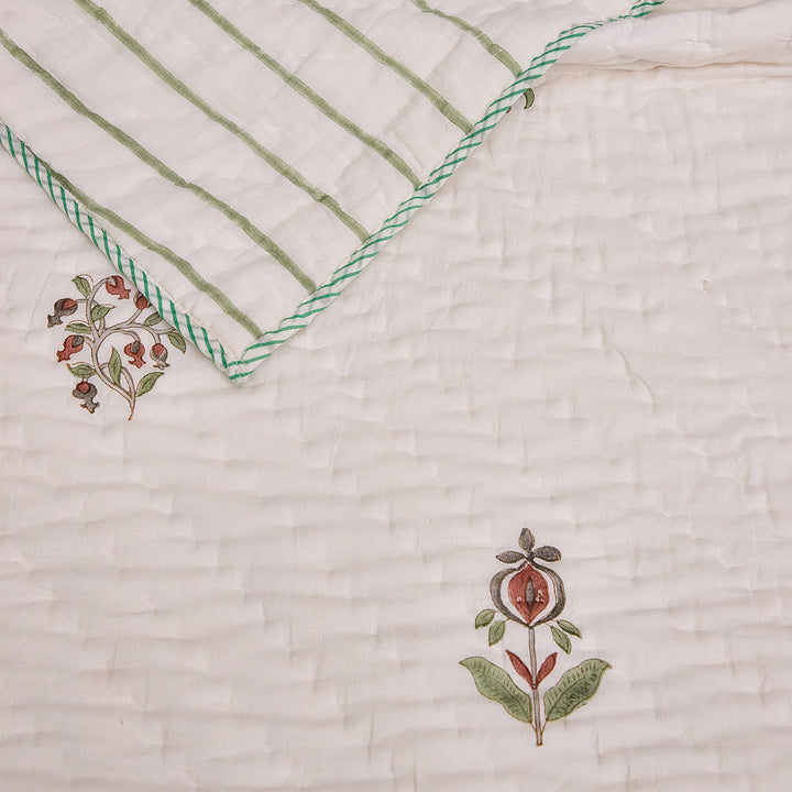 Vrinda Blockprint Double Bed Quilt-Quilt sets-House of Ekam