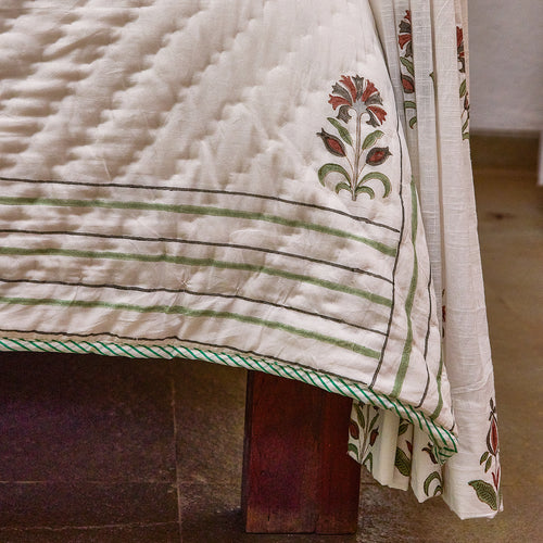 Vrinda Blockprint Double Bed Quilt-Quilt sets-House of Ekam