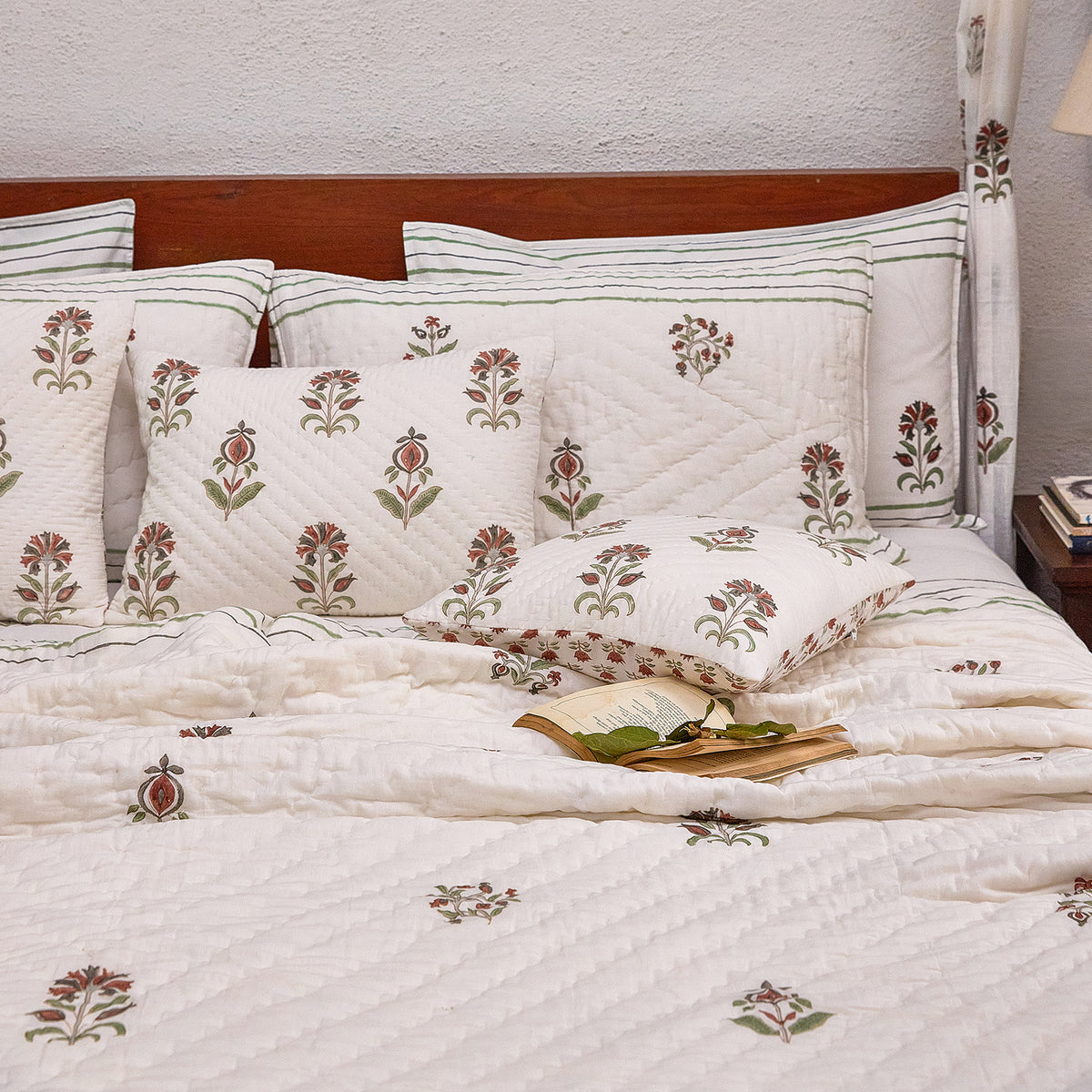 Vrinda Blockprint Double Bed Quilt-Quilt sets-House of Ekam