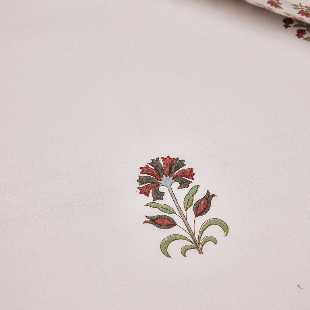 Vrinda Blockprint Double Bedsheet With Pillow Cover-Bedsheets-House of Ekam