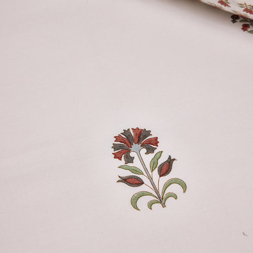 Vrinda Blockprint Double Bedsheet With Pillow Cover-Bedsheets-House of Ekam