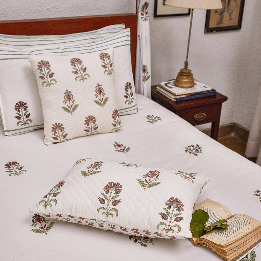 Vrinda Blockprint Double Bedsheet With Pillow Cover-Bedsheets-House of Ekam