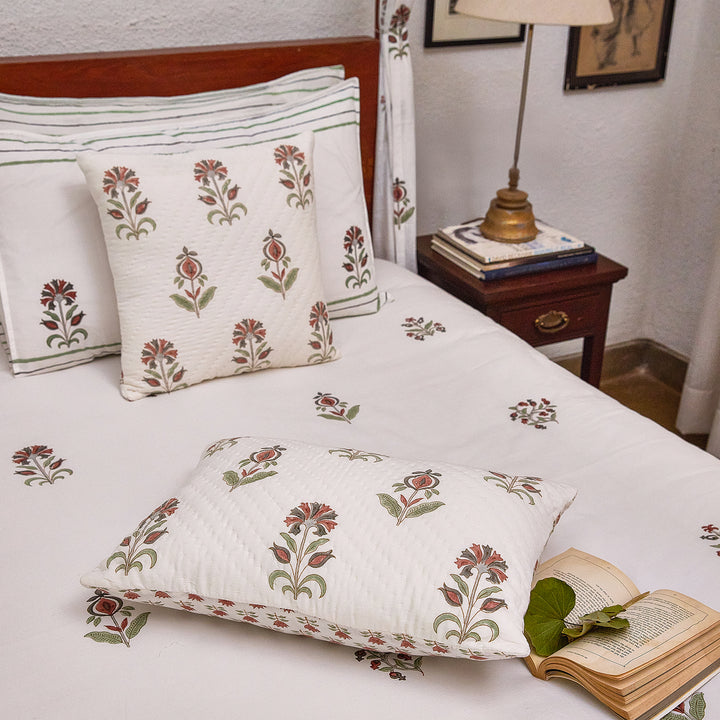 Vrinda Blockprint Double Bedsheet With Pillow Cover-Bedsheets-House of Ekam