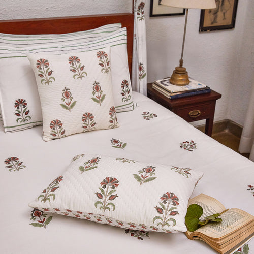 Vrinda Blockprint Double Bedsheet With Pillow Cover-Bedsheets-House of Ekam