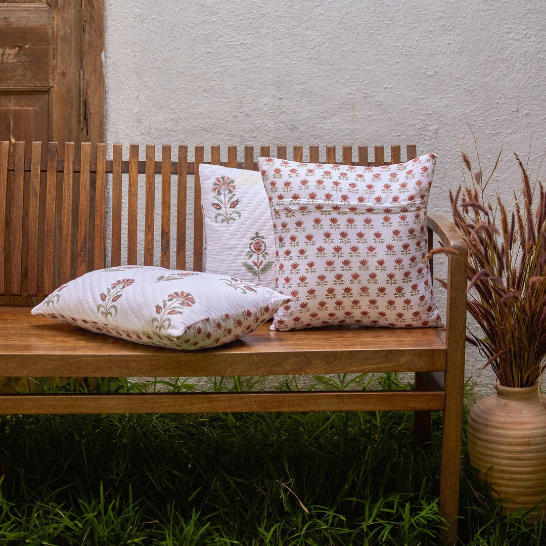 Vrinda Hand Quilted Cushion Cover-Cushion Covers-House of Ekam
