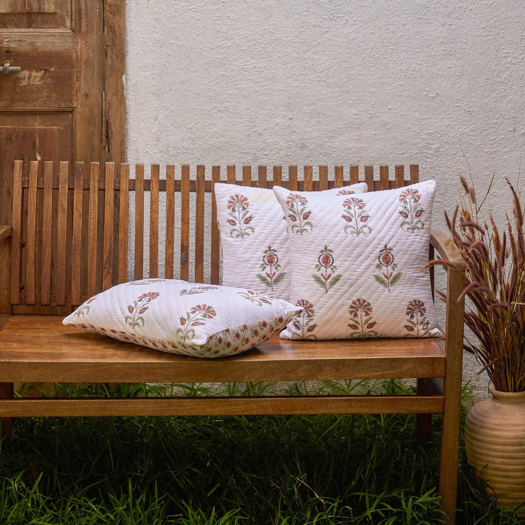 Vrinda Hand Quilted Cushion Cover-Cushion Covers-House of Ekam