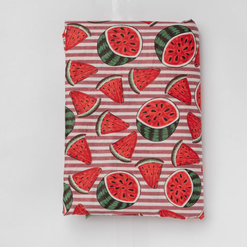 Watermelon Rouge Stripe Screenprinted Cotton Fabric-fabric-House of Ekam