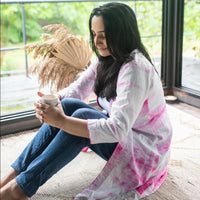 White And Pink Tie Dye Front Open Shrug-Shrugs-House of Ekam