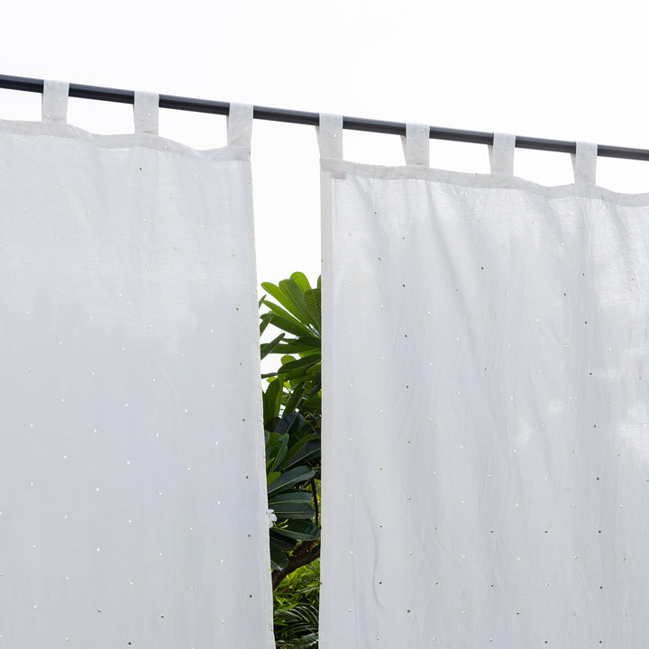 White Chanderi Mukaish Work Shiny Handmade Curtain-Curtains-House of Ekam