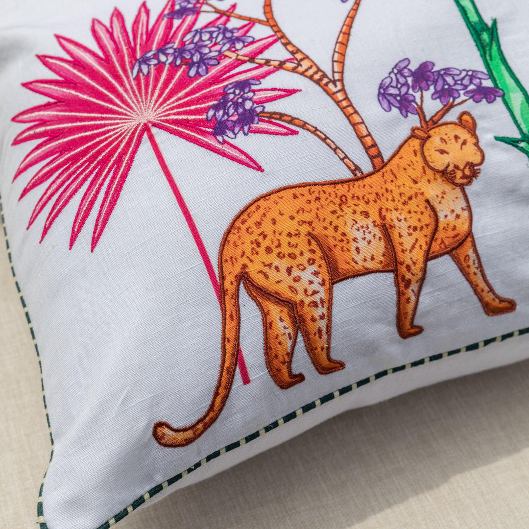 White Embroidered Tropicasa Haven Cushion Cover-Cushion Covers-House of Ekam