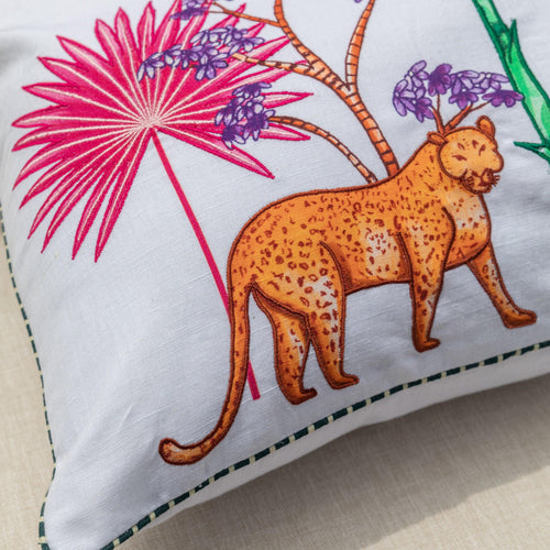 White Embroidered Tropicasa Haven Cushion Cover-Cushion Covers-House of Ekam