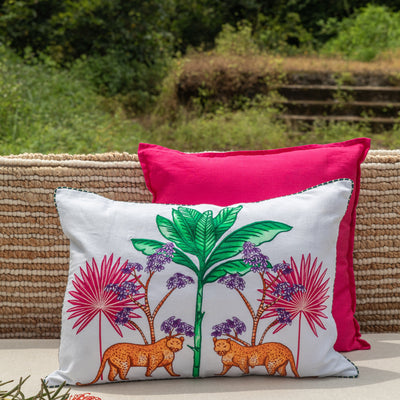 White Embroidered Tropicasa Haven Cushion Cover-Cushion Covers-House of Ekam