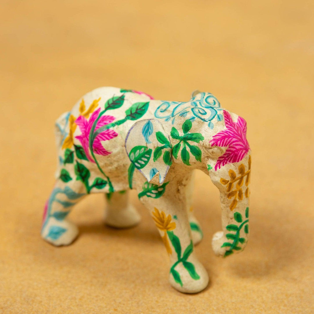 White Floral Elephant Paper Mache Art-paper mache-House of Ekam