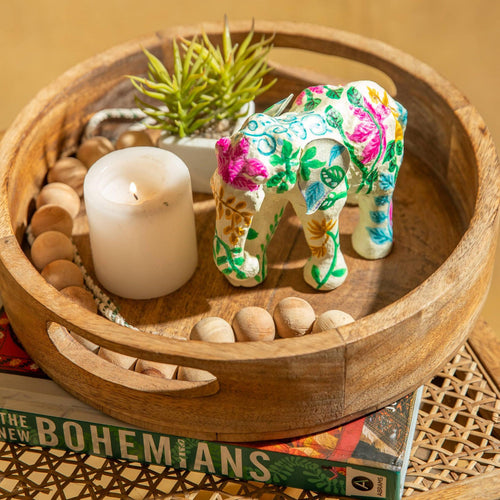 White Floral Elephant Paper Mache Art-paper mache-House of Ekam