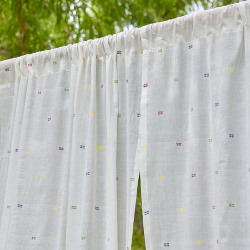 White & Multicolor Shutor Saaj Jamdani Cotton Handloom Curtain-Curtains-House of Ekam
