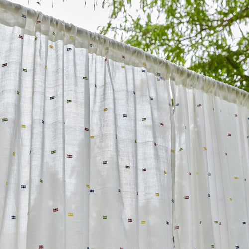 White & Multicolor Shutor Saaj Jamdani Cotton Handloom Curtain-Curtains-House of Ekam