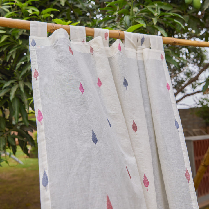 White Padma Jhalok Jamdani Cotton Handloom Curtain-Curtains-House of Ekam