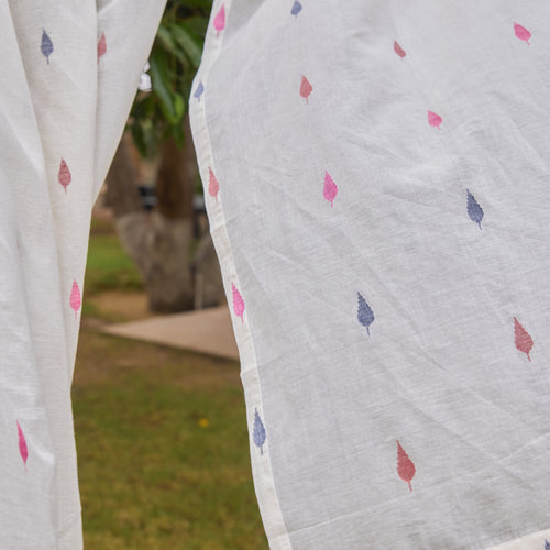 White Padma Jhalok Jamdani Cotton Handloom Curtain-Curtains-House of Ekam