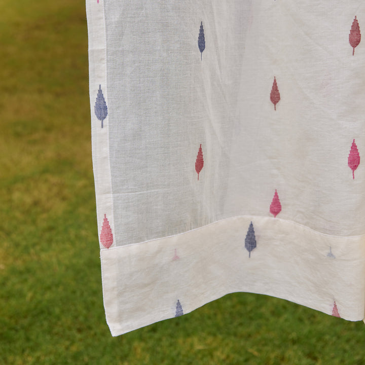 White Padma Jhalok Jamdani Cotton Handloom Curtain-Curtains-House of Ekam