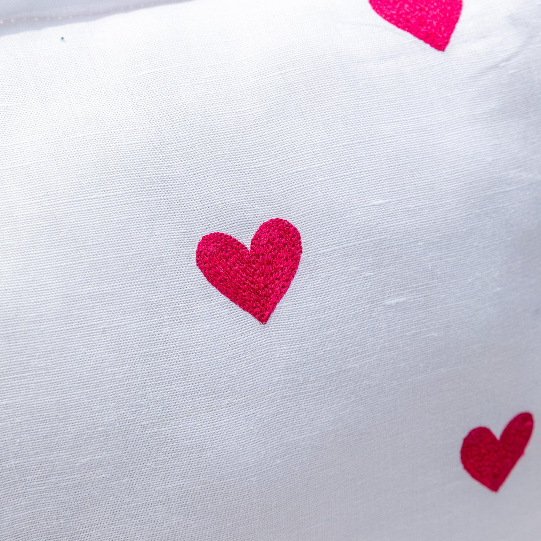 White &amp; Red Heart Embroidered Tropicasa Cushion Cover-Cushion Covers-House of Ekam