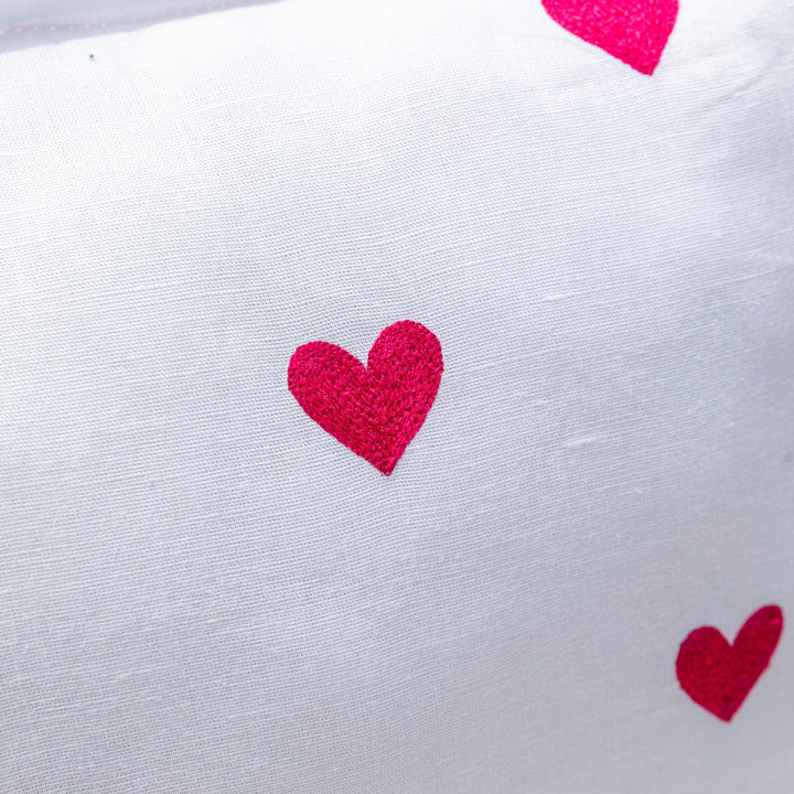 White &amp; Red Heart Embroidered Tropicasa Cushion Cover-Cushion Covers-House of Ekam
